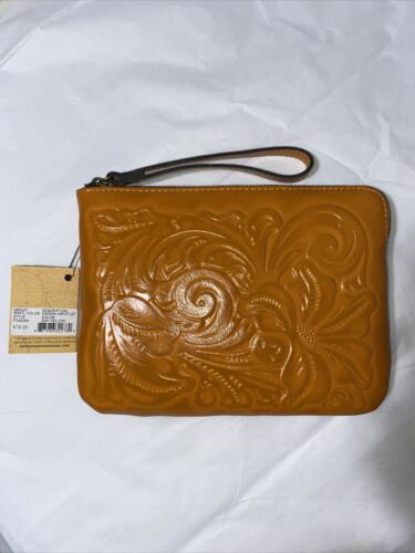 Patricia Nash CASSINI Leather Wristlet TOOLED ~ SUN YELLOW ~P349244 ~ REAR FIND!