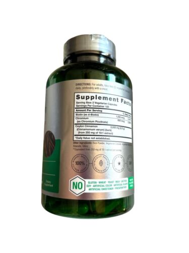 Cinnamon with Chromium & Biotin 2500mg | 250 Veg Capsules | by Horbaach