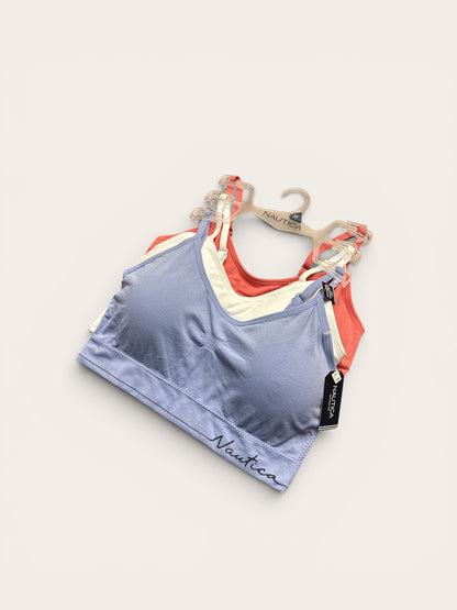 Nautica Intimates Pull-On Bra with Removable Cups – 3-Pack (Coral, White & Blue) | Size 2X