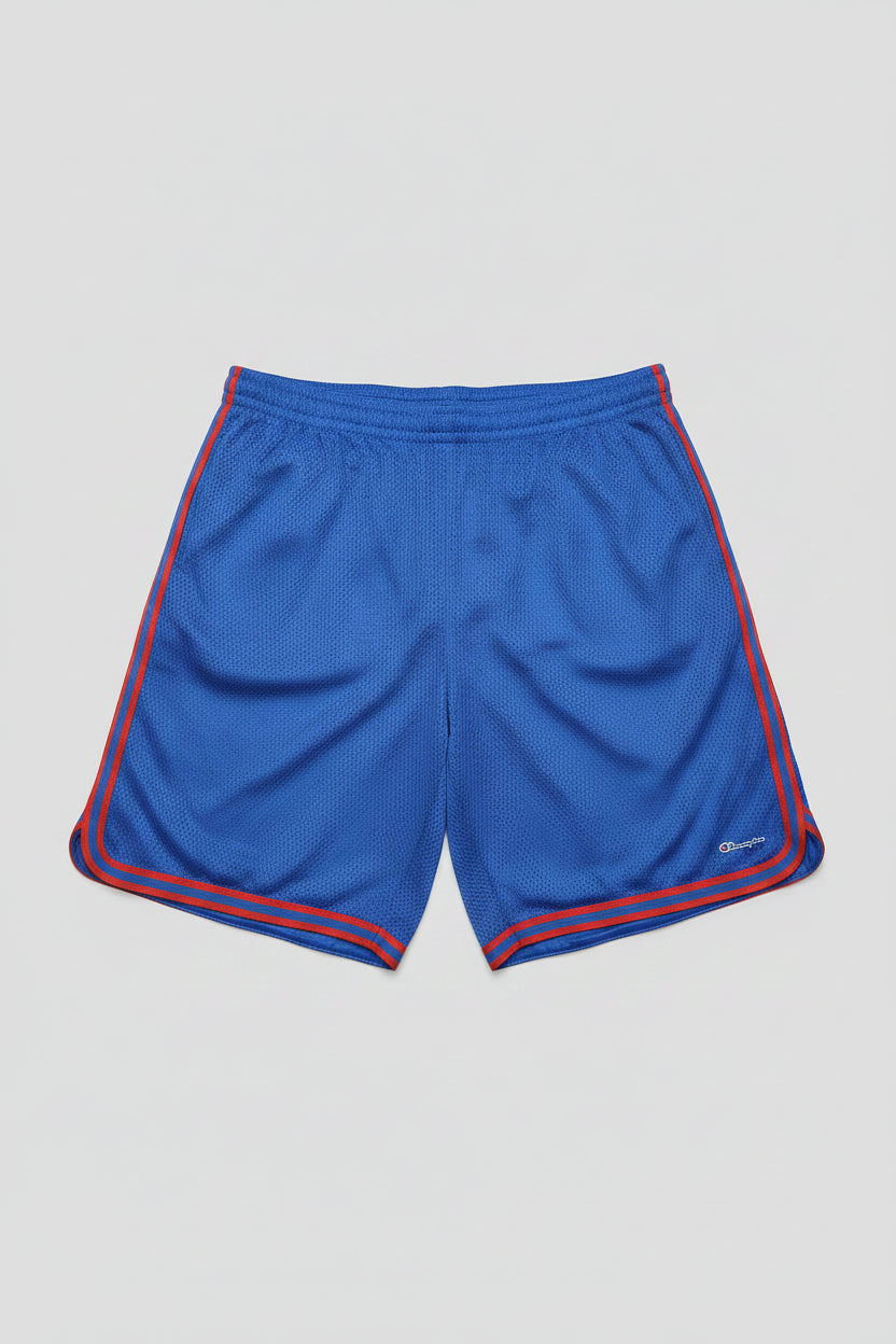 Champion Authentic Athleticwear Mesh Shorts - Light Blue with Red Ribbon and C Champion Logo