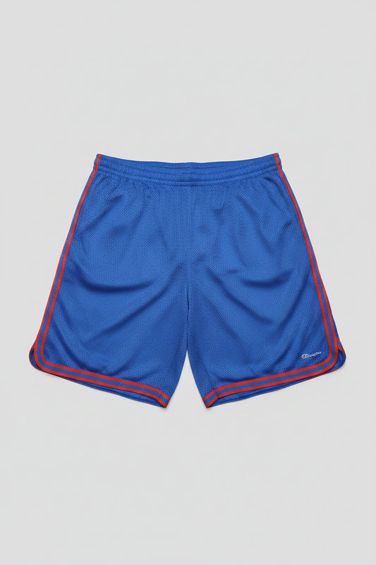 Champion Authentic Athleticwear Mesh Shorts - Light Blue with Red Ribbon and C Champion Logo