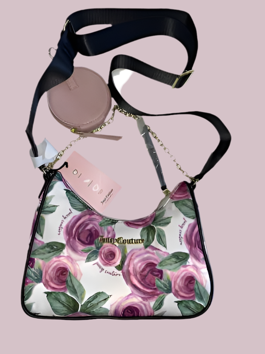 JUICY COUTURE GARDEN CREAM CHAINS IN LOVE CROSSBODY BAG WITH AIRPOD CASE POUCH
