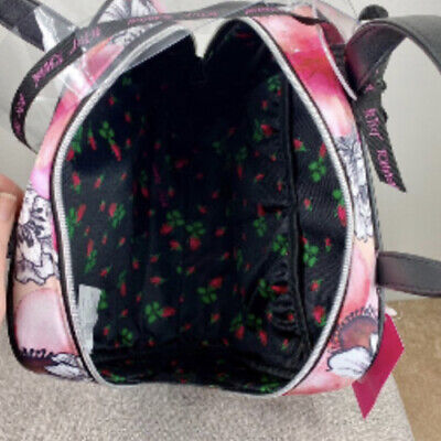Betsey Johnson 3 Pieces Cosmetic Case Zip Around Blush Background Floral Bag NWT