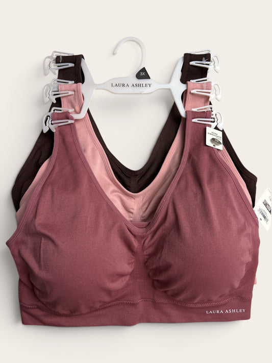 Laura Ashley 3-Pack Pull-On Bra Detail Plus Size - Mauve, Blush Pink & Mocha LS2441