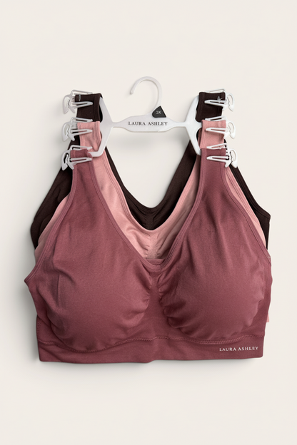 Laura Ashley 3-Pack Pull-On Bra Detail Plus Size - Mauve, Blush Pink & Mocha LS2441