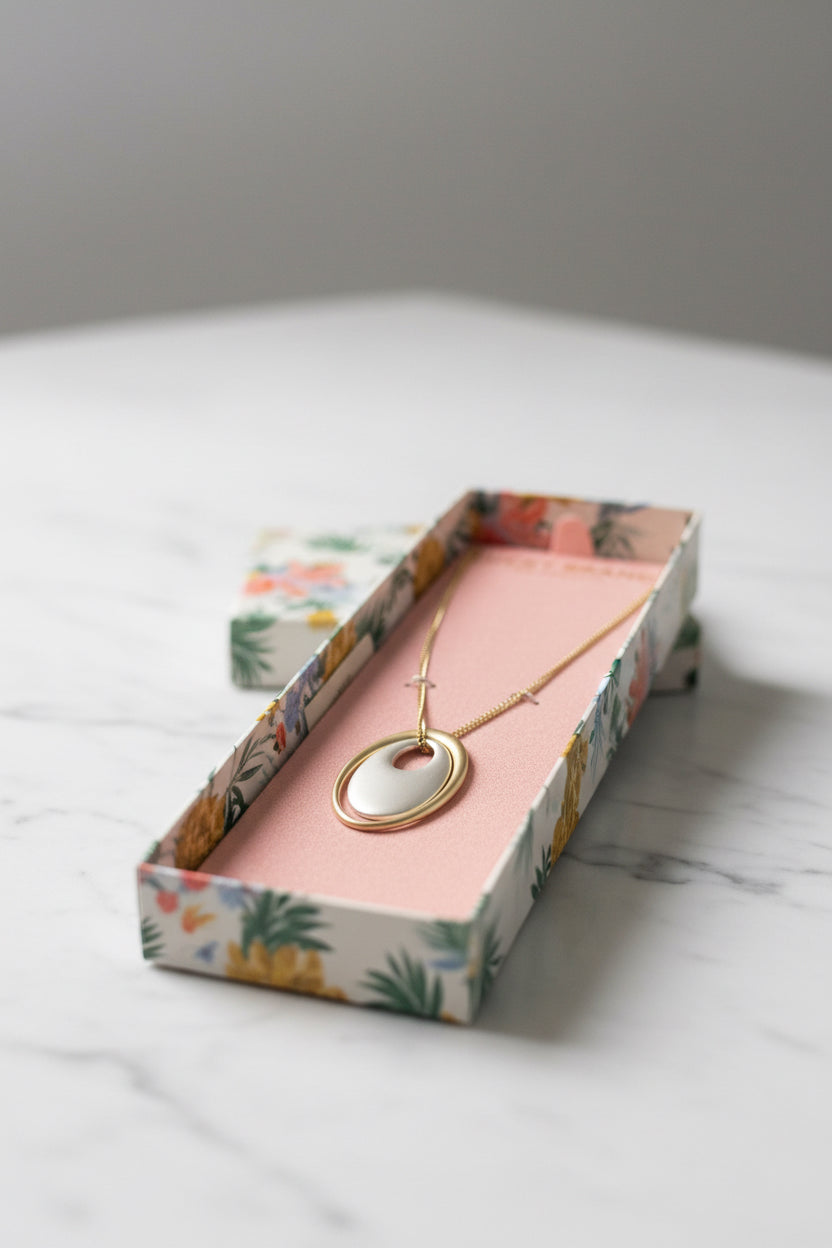Lucky Brand Silver & Gold Tone Oval Pendant Necklace - New in Box