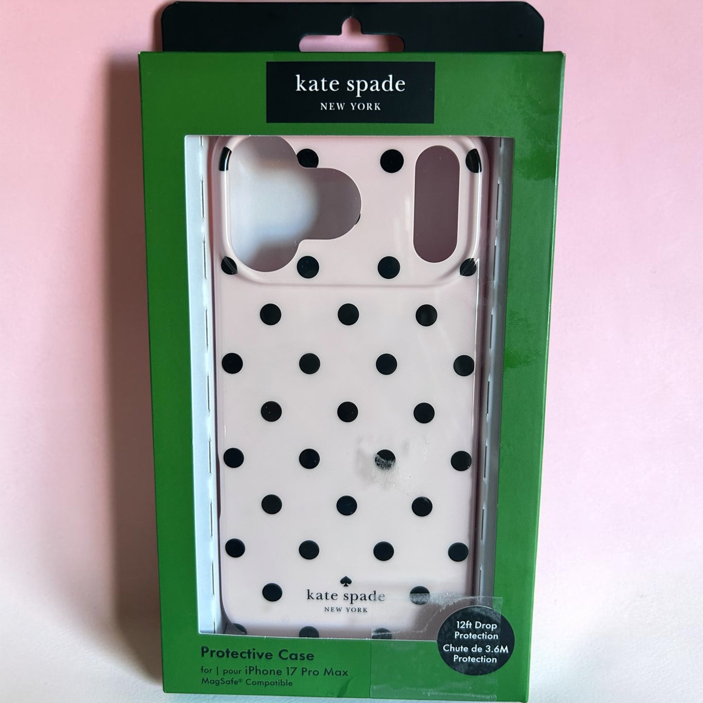 Kate Spade New York iPhone 17 Pro Max Case - White Polka Dots Pink - MagSafe Compatible