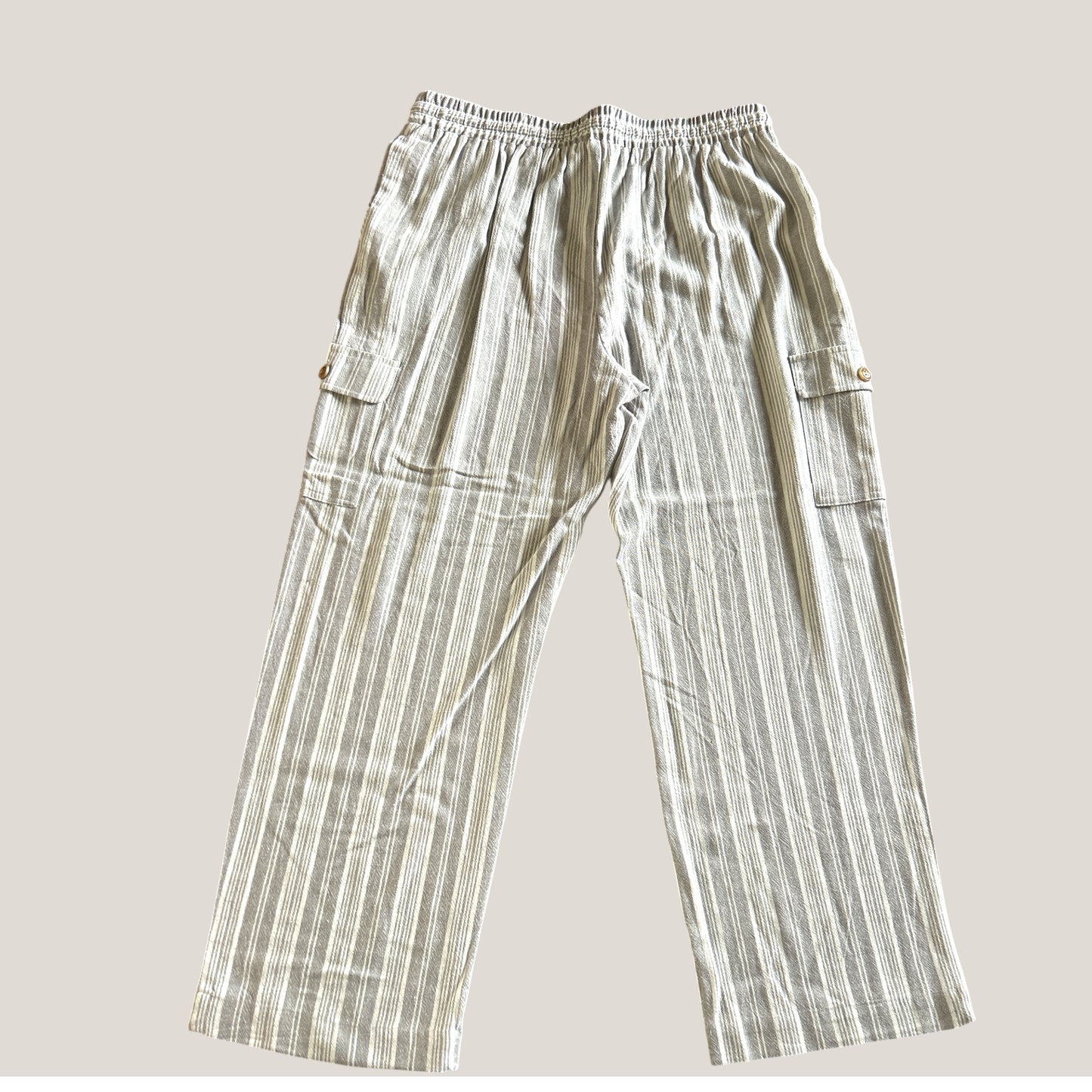 Marissa Olivia Wide Leg Linen Pants – Grey & White Stripe
