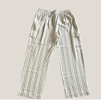 Marissa Olivia Wide Leg Linen Pants – Grey & White Stripe