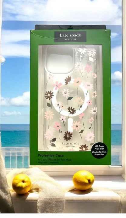 Kate Spade New York iPhone 15 Pro Max Case - Pink Daisies & Iridescent Copper Flowers - MagSafe Compatible