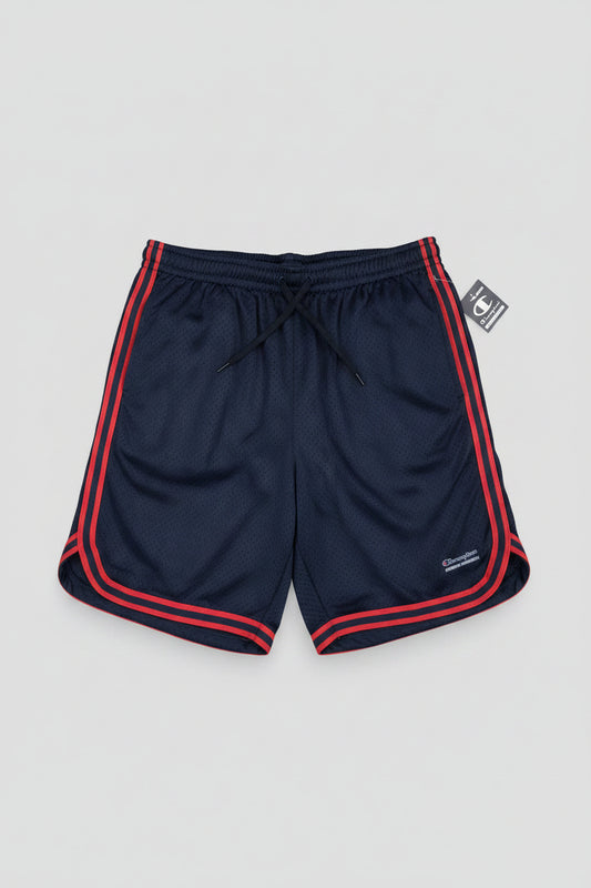 Champion Authentic Athleticwear Mesh Shorts - Blue with Red-Blue-Red Ribbon Along Leg Bottom