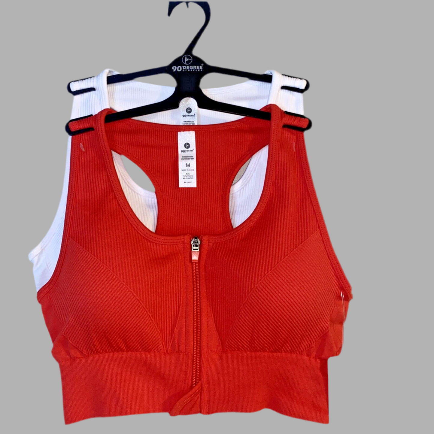 90 Degree By Reflex High Perform. RED/WHITE Full Sup.-Sport  Bra Set-Two Size. M