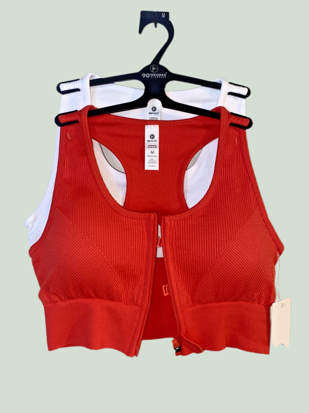90 Degree By Reflex High Perform. RED/WHITE Full Sup.-Sport  Bra Set-Two Size. M