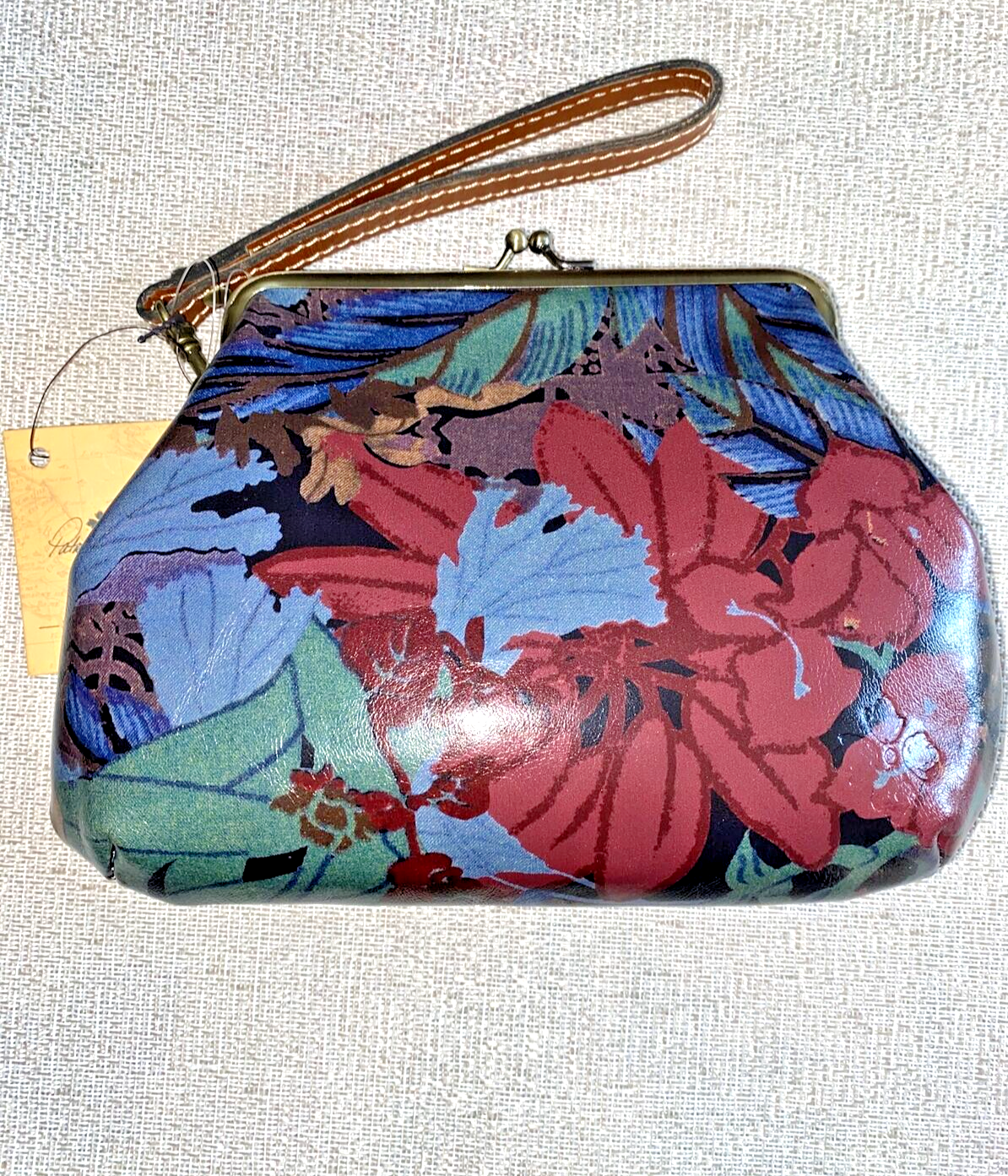 Patricia Nash Blue Forest Hand-Bag Wristlet Savena 100% Authentic Leather CUTE!
