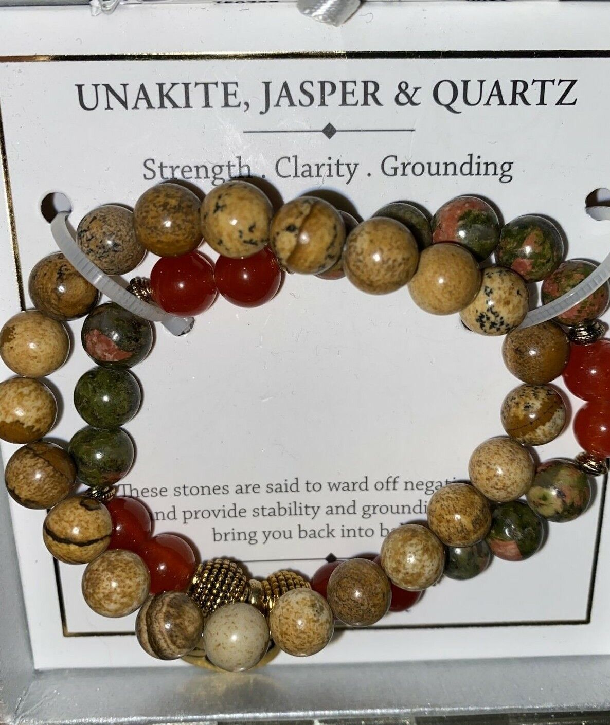 SHIVAM UNAKITE, JASPER & QUARTZ GEMSTONE BRACELET BRASS LOTUS PENDANT BRACELET