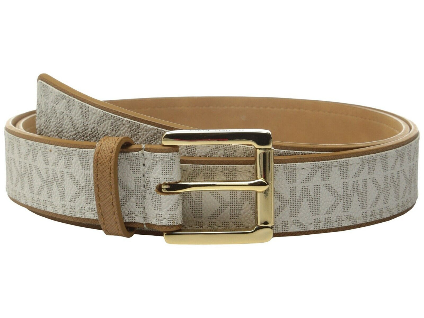 MICHAEL KORS BELT VANILLA MK LOGO WITH LUGGAGE (TAN) EDGING MK STYLE!! MSRP $48