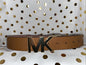 Michael Kors Belt Reversible Luggage/Pink Genuine Leather Gold MK Logo Buckle