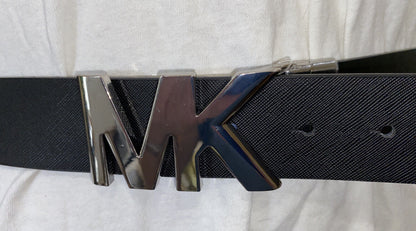 Michael Kors Belt Reversible Black MK Mini Logo To Brown MK Silver Buckle