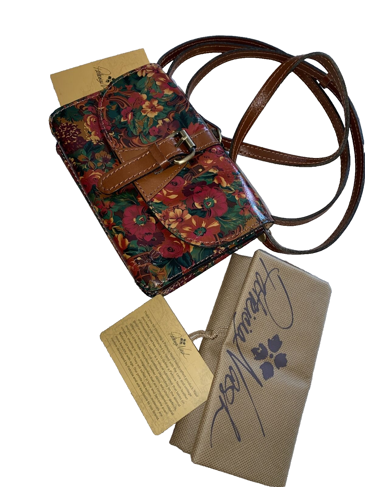 Patricia Nash~TORRI Floral Leather XBDY Purse Clutch~RUSTIC NATURE~NWT CUTE 🌺