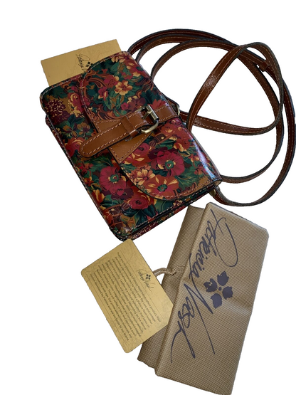 Patricia Nash~TORRI Floral Leather XBDY Purse Clutch~RUSTIC NATURE~NWT CUTE 🌺