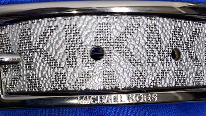 Michael Kors belt glittery Silver MK logo Silver rectangle buckle "Skinny" XL