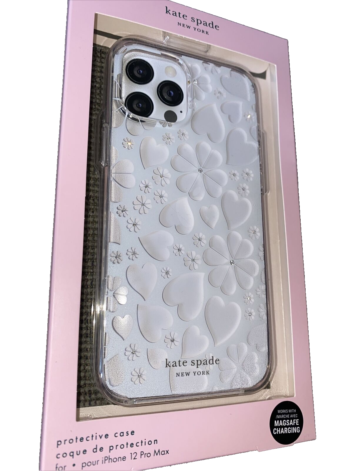 Kate Spade Phone Case iPhone For 12 Pro Max Heart & Flowers- White