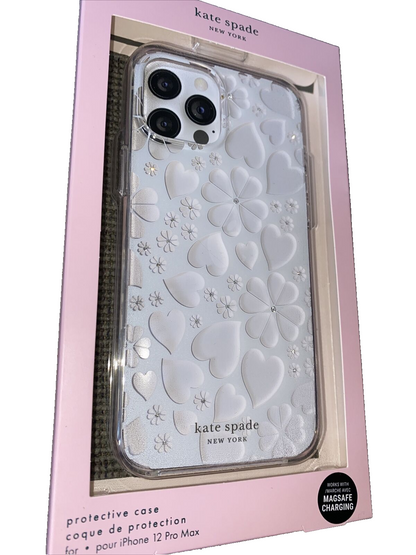 Kate Spade Phone Case iPhone For 12 Pro Max Heart & Flowers- White