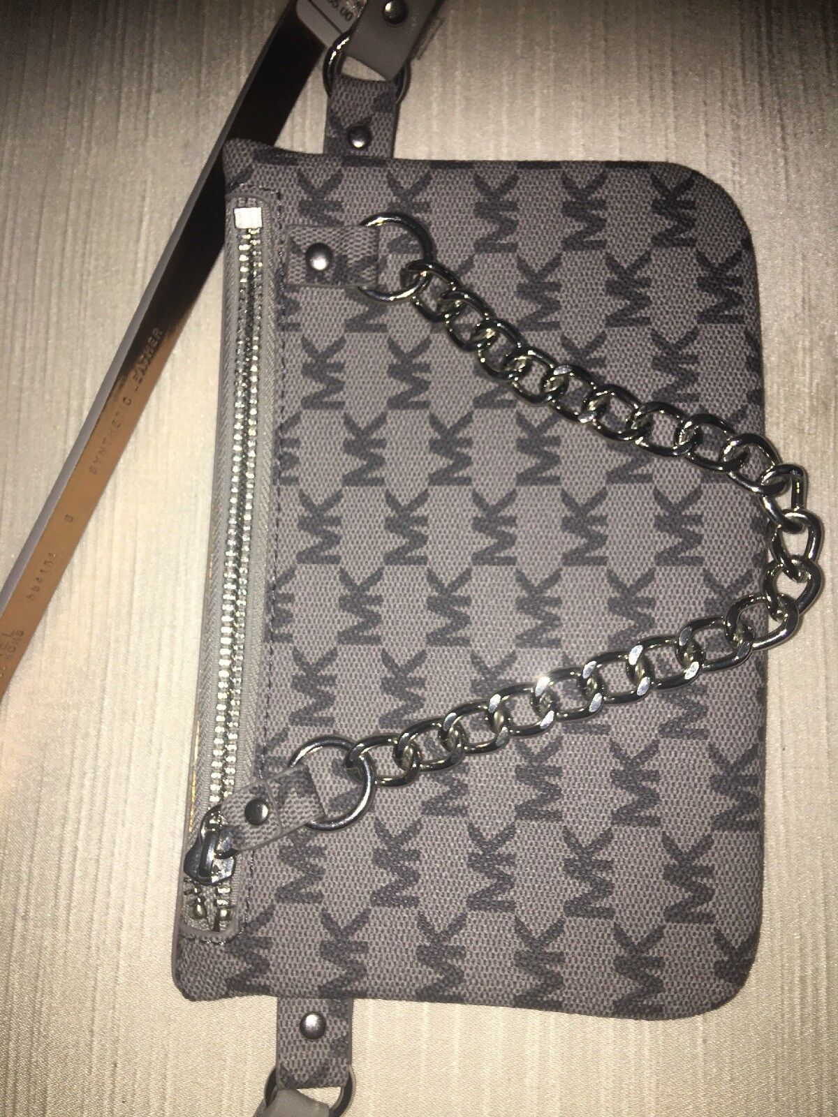 MICHAEL KORS Fanny Pack Belt Grey Multi MK Logo Silver Chain CLASSIC STYLE!!
