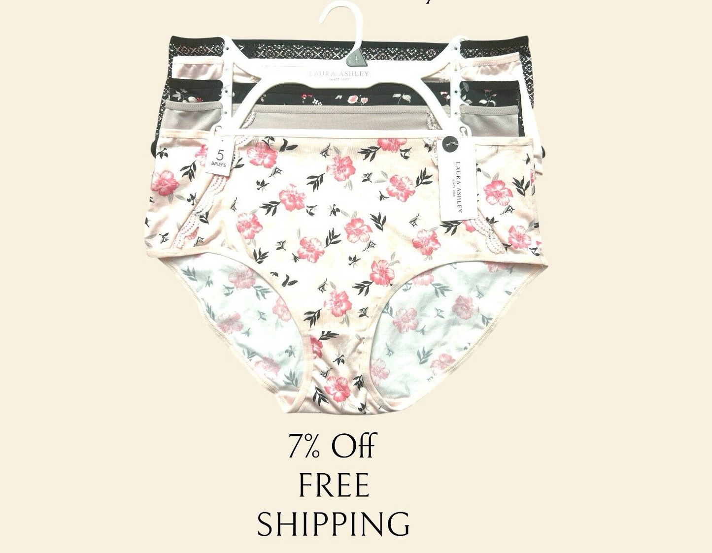 Laura Ashley~Women's Brief Underwear Panties Floral 5-Pair Polyester (A)1 LS7684
