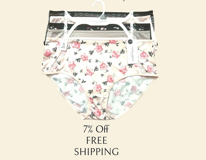 Laura Ashley~Women's Brief Underwear Panties Floral 5-Pair Polyester (A)1 LS7684