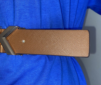 Michael Kors Belt Vanilla/Luggage Reversible Printed MK Logo and Buckle SMALL