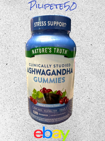 Nature's Truth~Ashwagandha Gummies 300 mg 120 ct~Natural Cherry Flavor~NON GMO~