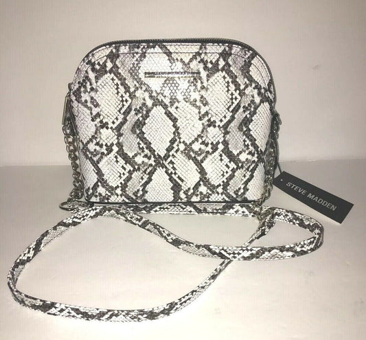 STEVE MADDEN HANDBAG BMAGGIE NATURAL BLACK/WHITE PRINT-DOME SILVER-HARDWARE
