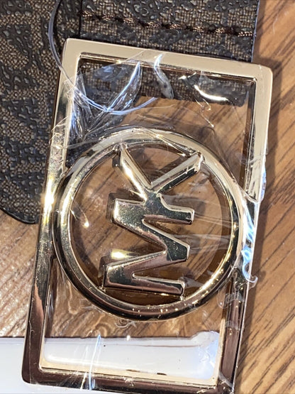 MICHAEL KORS BELT BROWN MK MINI LOGO GOLD MK RECTANGULAR CIRCLE BUCKLE RARE!!