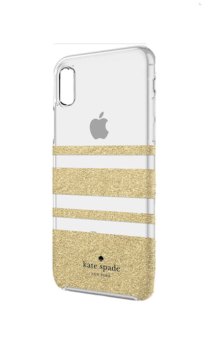 Kate Spade NY Charlotte Gold Stripes Case Apple iPhone XS MAX Gold Glitter NEW