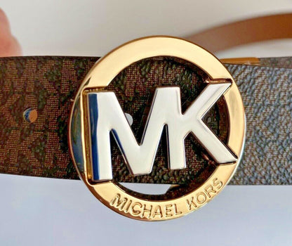 Michael Kors Belt Reversible Chocolate To Luggage Two-Tone MK Logo Buckle Nice!!