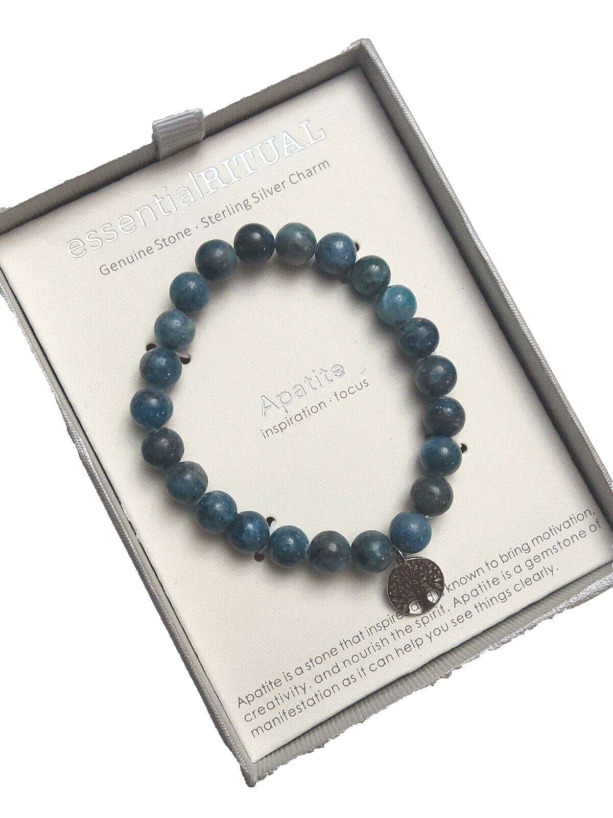 EssentialRITUAL APATITE Gemstone Bracelet~Inspiration, Focus~Silver Charm~UNIQUE