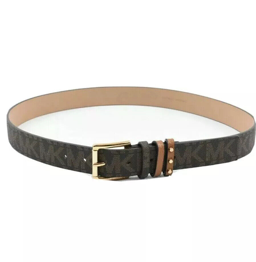MICHAEL KORS BELT CHOCOLATE MK LOGO REINFORCED TRIPLE BELT LOOP WITH STUDS