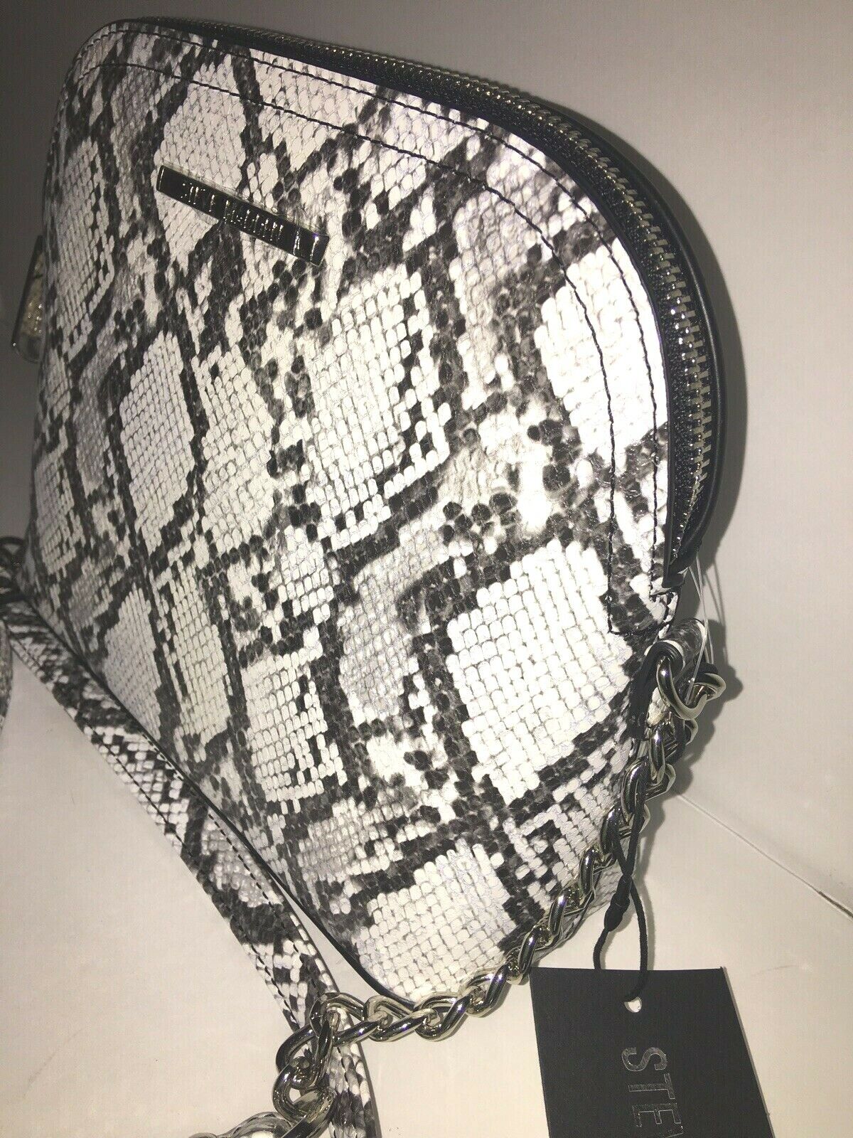 STEVE MADDEN HANDBAG BMAGGIE NATURAL BLACK/WHITE PRINT-DOME SILVER-HARDWARE