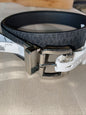 MICHAEL KORS BELT BLACK TO BLACK MK LOGO TWIST REVSESIBLE SILVER BUCKLE MSRP $58
