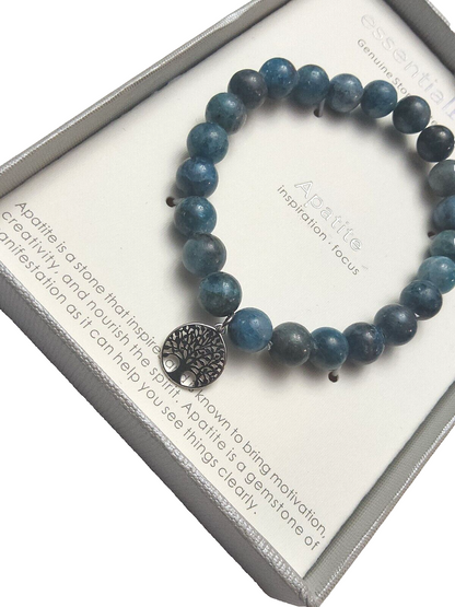 EssentialRITUAL APATITE Gemstone Bracelet~Inspiration, Focus~Silver Charm~UNIQUE