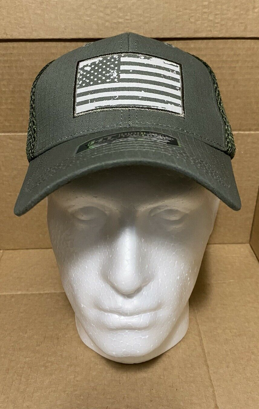 Highland Tactical Hat Khaki Green With Distressed American Flag