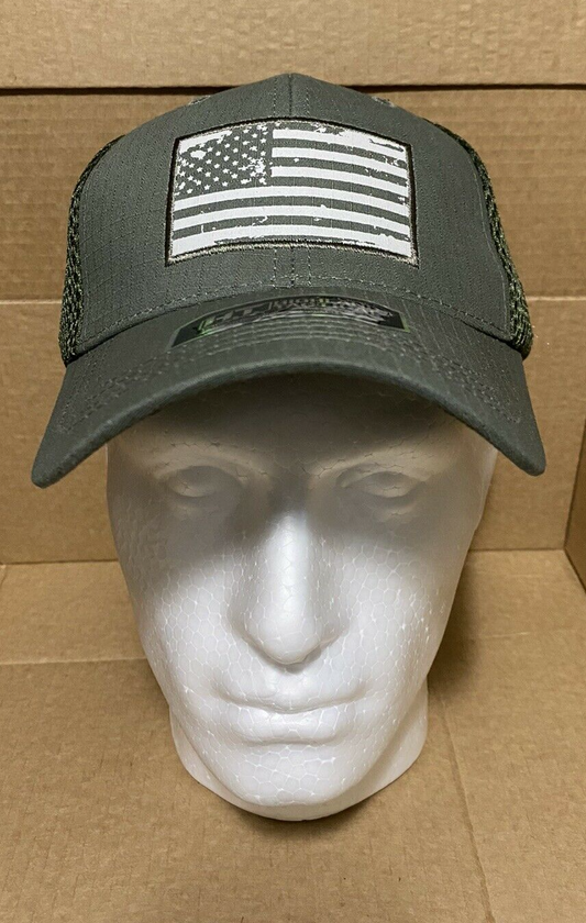 Highland Tactical Hat Khaki Green With Distressed American Flag