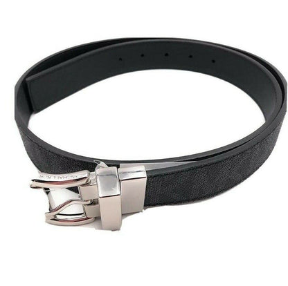 MICHAEL KORS BELT BLACK TO BLACK MK LOGO TWIST REVSESIBLE SILVER BUCKLE MSRP $58