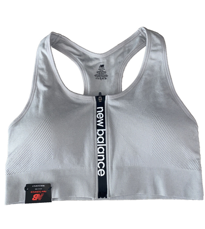 NEW BALANCE Medium Impact Sports Bra Style #R000440 GRAY~ FRONT ZIP LOGO Sz. XXL