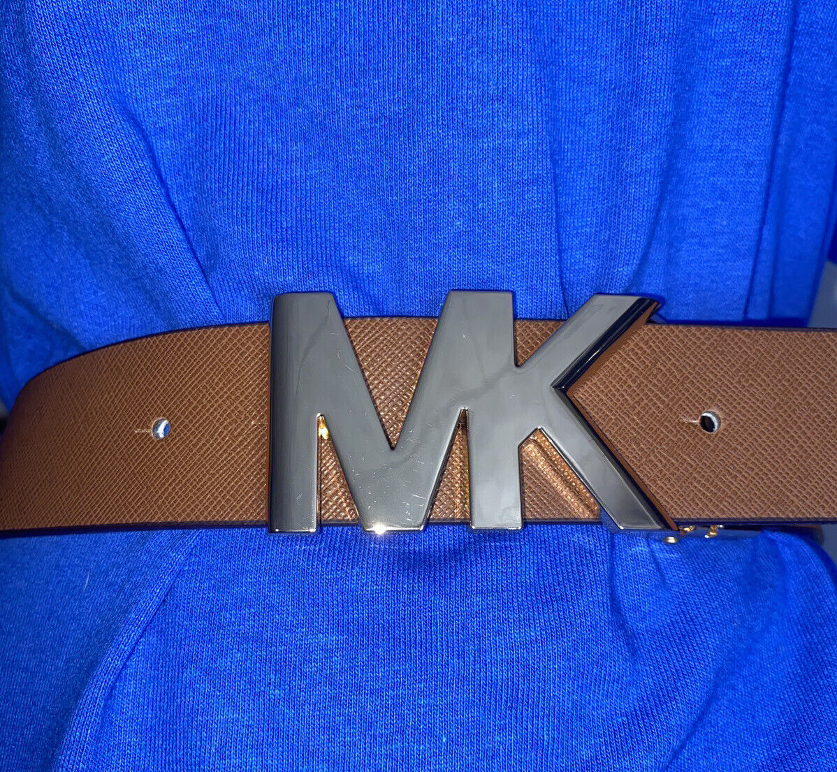 Michael Kors Belt Vanilla/Luggage Reversible Printed MK Logo and Buckle SMALL