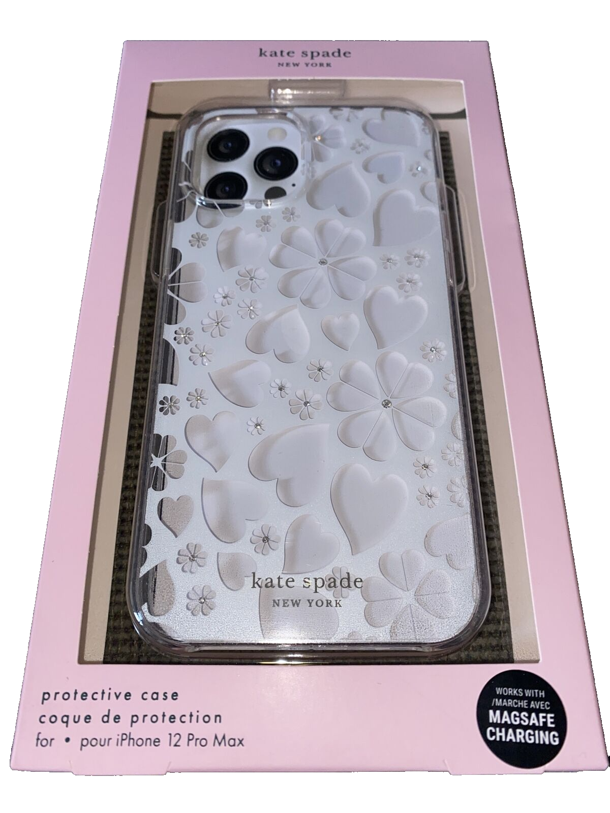 Kate Spade Phone Case iPhone For 12 Pro Max Heart & Flowers- White