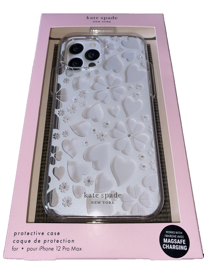 Kate Spade Phone Case iPhone For 12 Pro Max Heart & Flowers- White