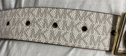 MICHAEL KORS BELT WHITE MK MINI LOGO GOLD MK RECTANGULAR CIRCLE BUCKLE RARE!!