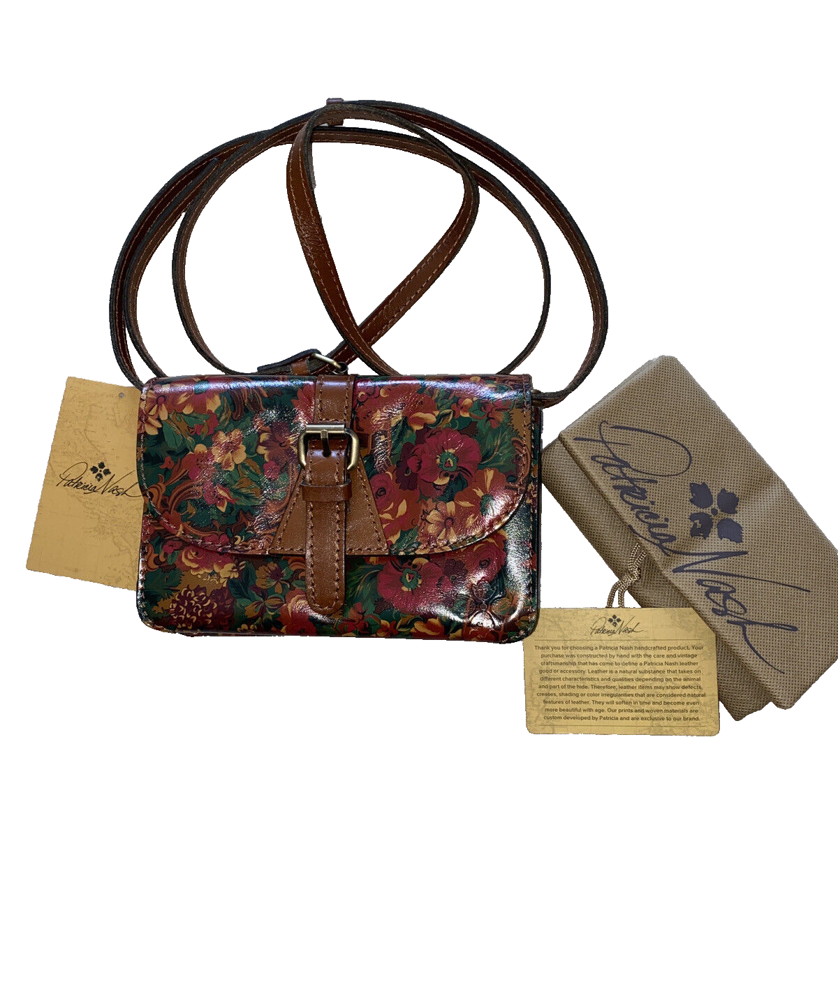 Patricia Nash~TORRI Floral Leather XBDY Purse Clutch~RUSTIC NATURE~NWT CUTE 🌺